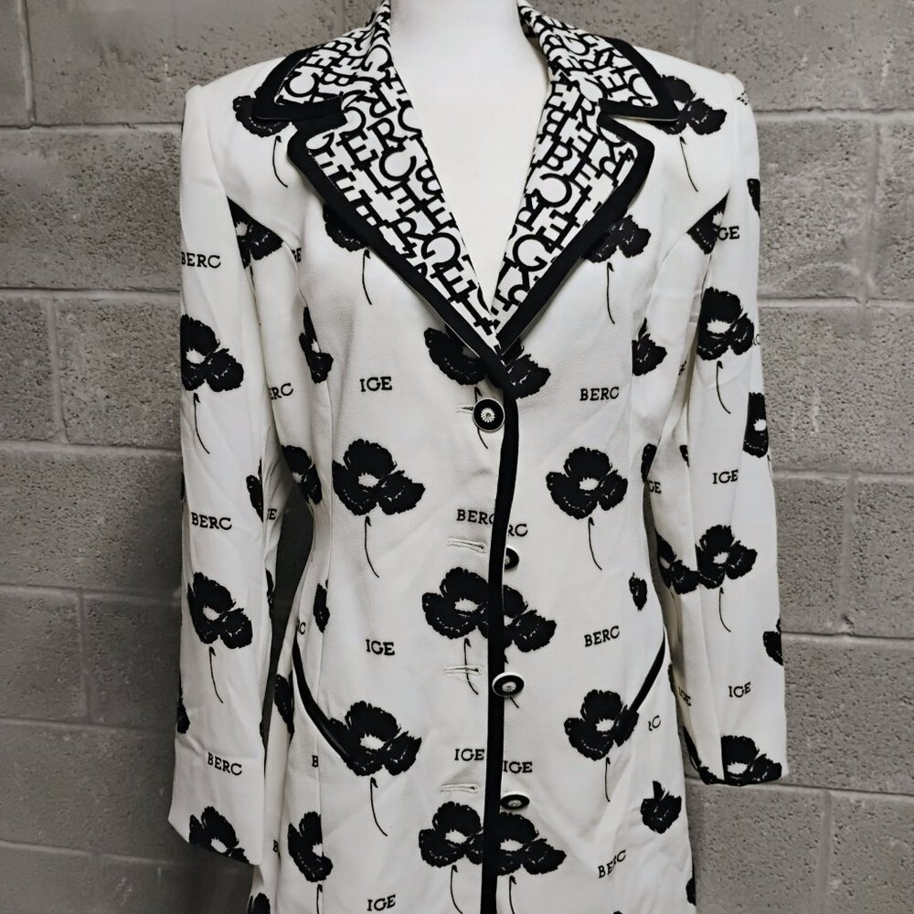 ICEBERG Black & White Floral Logo Blazer Jacket | Statement Print | Size
